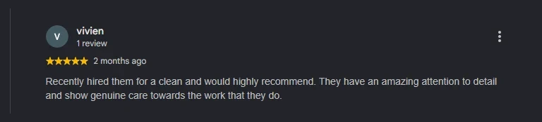 vivien's five-star Google review about attention to detail